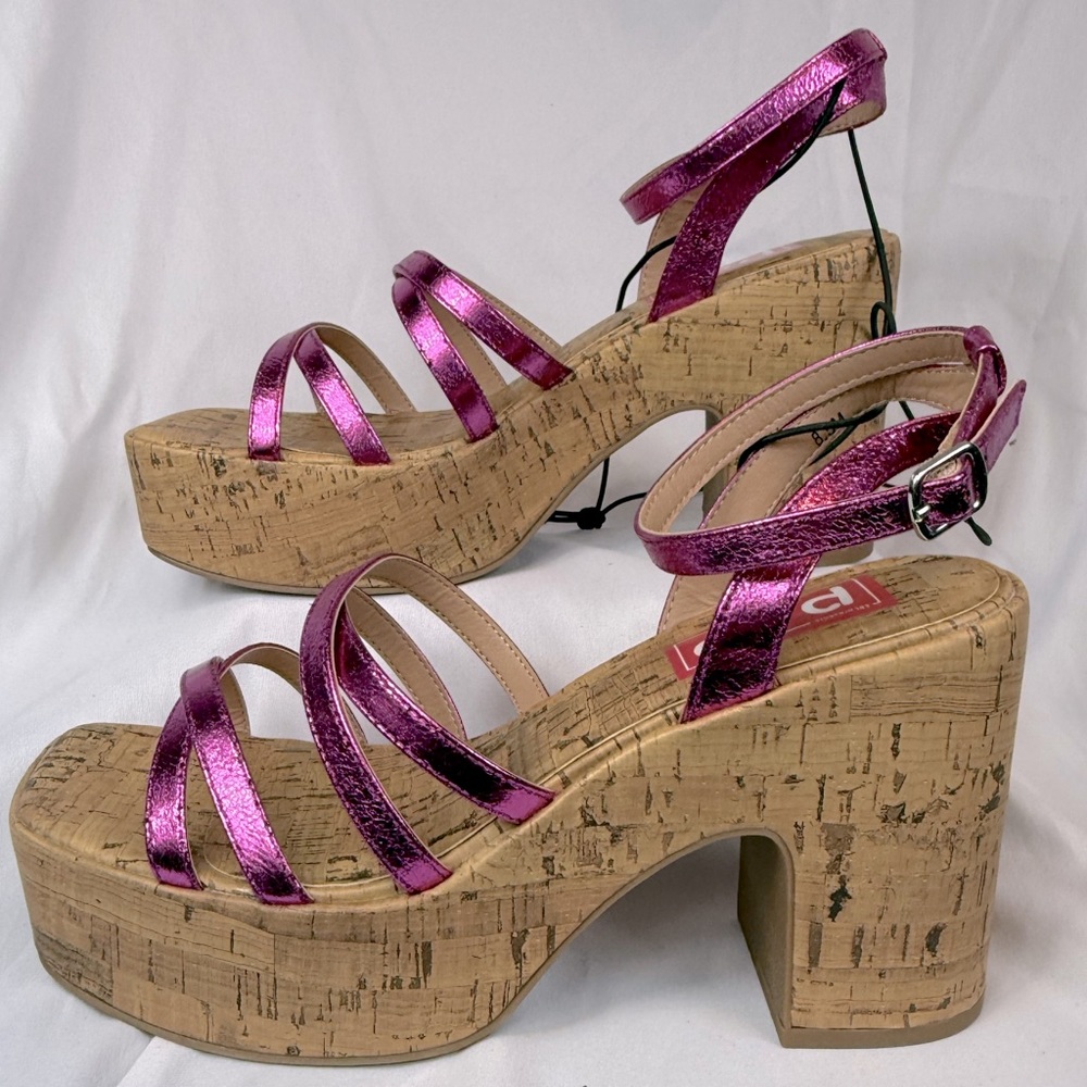NIB POP Admission Metallic Pink Cork Heeled Sandals - Picture 7 of 14